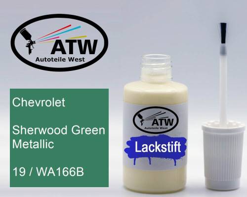 Chevrolet, Sherwood Green Metallic, 19 / WA166B: 20ml Lackstift, von ATW Autoteile West.